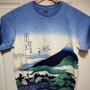 Uniqlo Hokusai Blue Mt. Fuji White Crane T-shirt Size XL